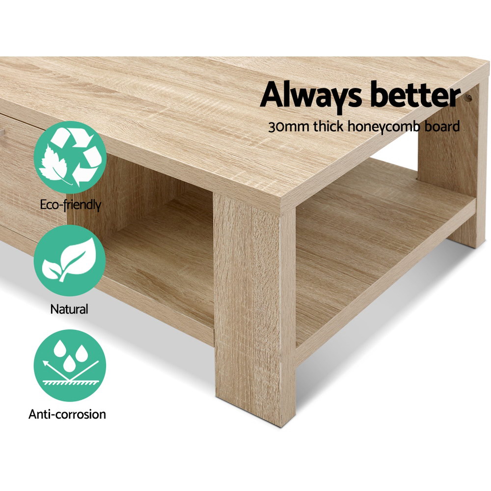 Artiss Maxi Coffee Table 1 Drawer Oak view 5
