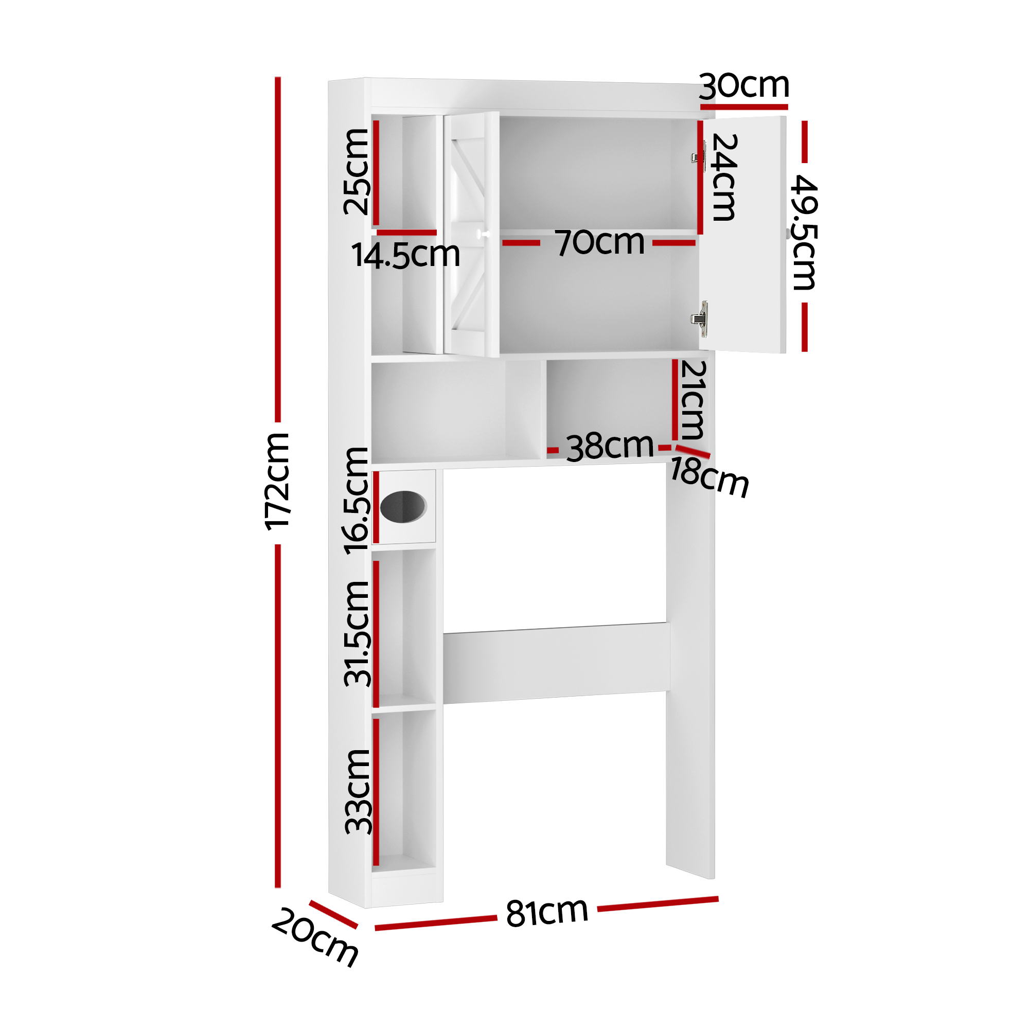 Artiss Over Toilet Storage Cabinet Laundry Shelf view 3
