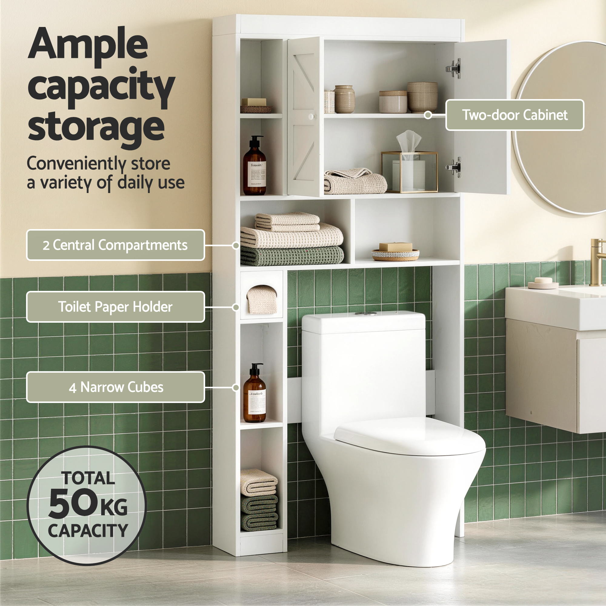 Artiss Over Toilet Storage Cabinet Laundry Shelf view 5