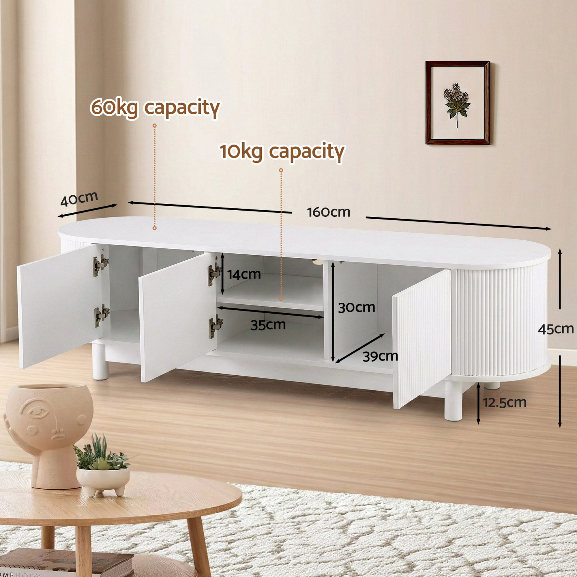 Artiss TV Unit Entertainment Storage Cabinet 160cm in 2 Colours view 4