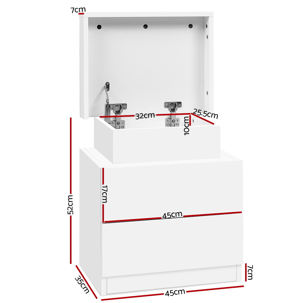 Artiss COLEY Bedside Table, Lift-Up Storage, White view 2