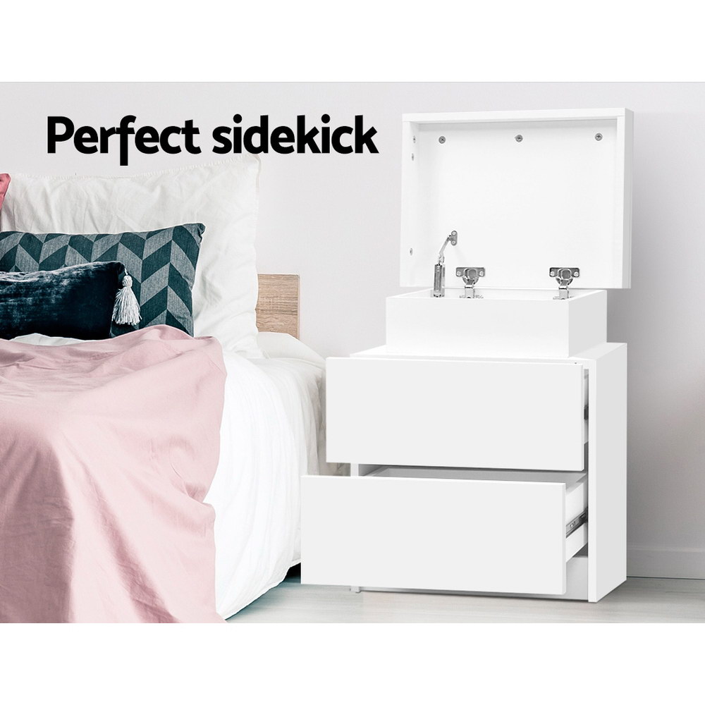 Artiss COLEY Bedside Table, Lift-Up Storage, White view 3