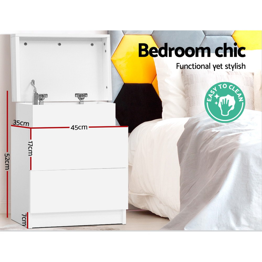 Artiss COLEY Bedside Table, Lift-Up Storage, White view 4