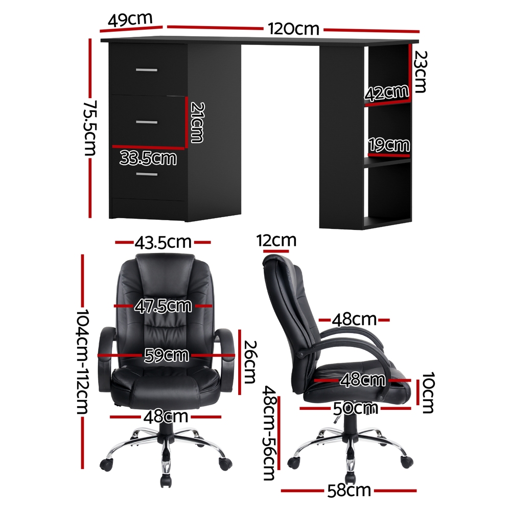 Artiss 120cm Computer Desk Office Chair Set in 2 Colours view 2