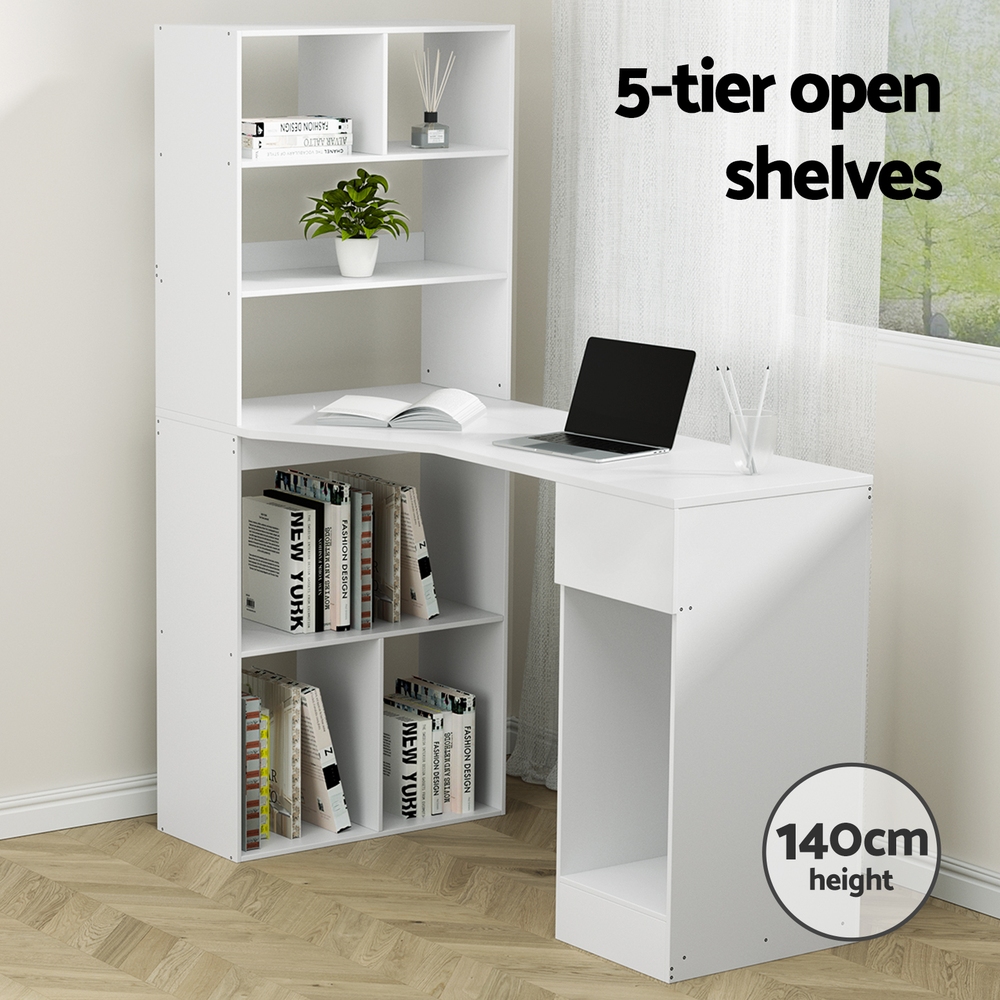 Artiss 120cm Computer Desk with Bookshelf White view 4