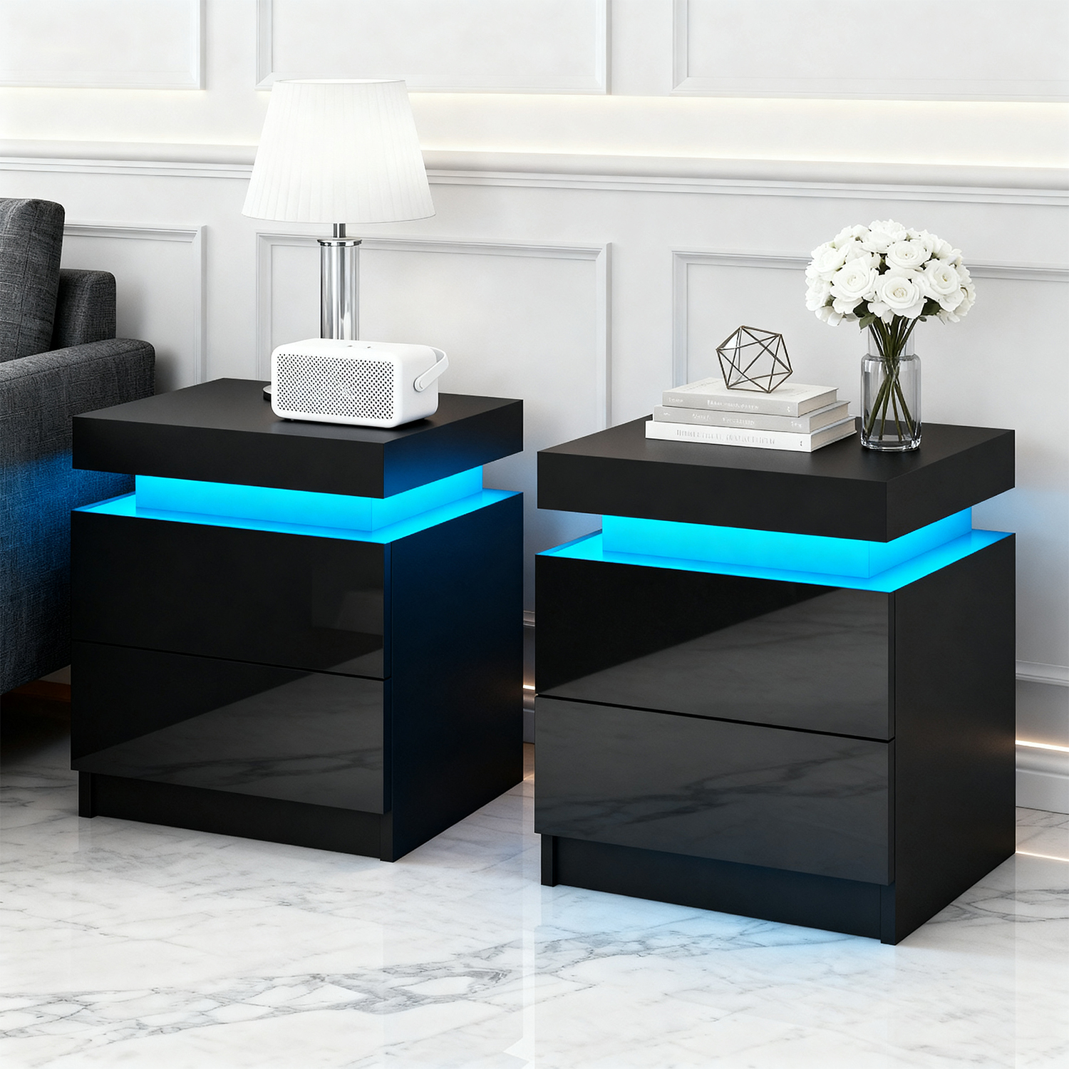 Artiss COLEY LED Bedside Table, Single or Pair