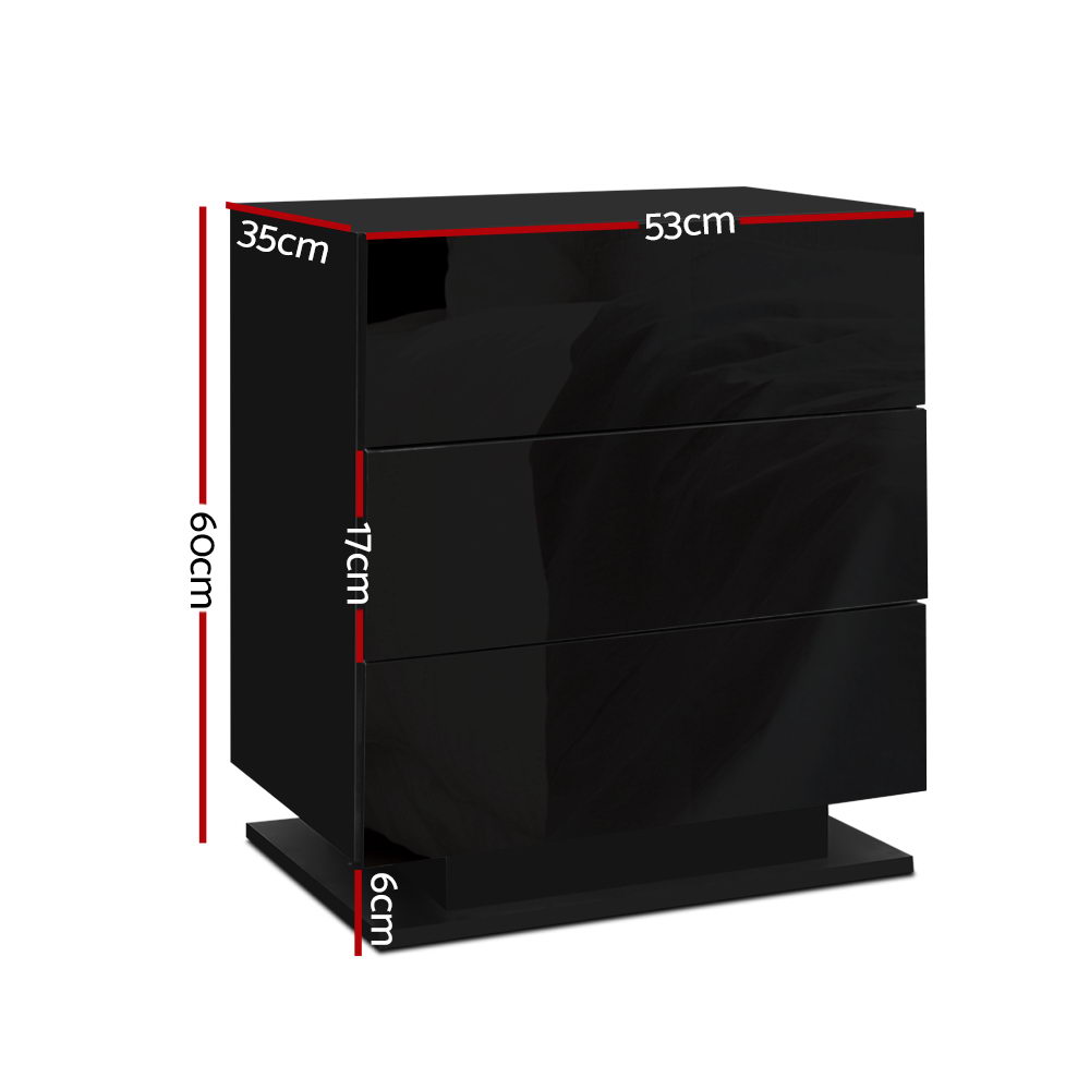 Artiss MORI LED Bedside Table, 3 Drawers, Multiple Colours view 2