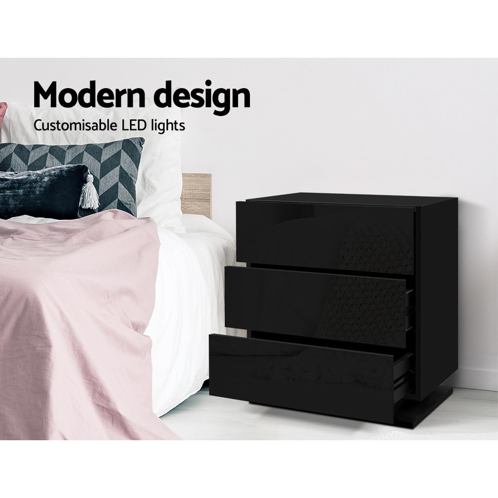 Artiss MORI LED Bedside Table, 3 Drawers, Multiple Colours view 4