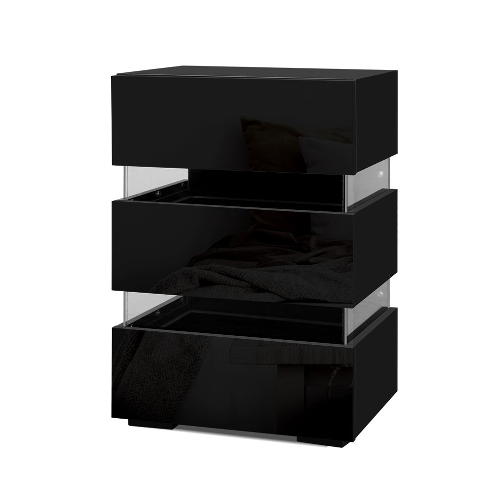 Artiss LUMI LED Bedside Table, 3 Drawers, Single or Set of 2