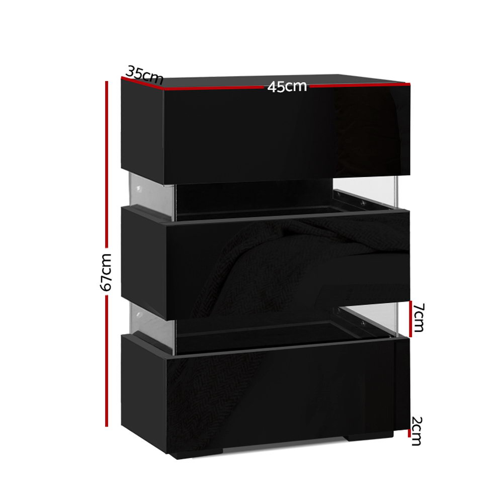 Artiss LUMI LED Bedside Table, 3 Drawers, Single or Set of 2 view 2