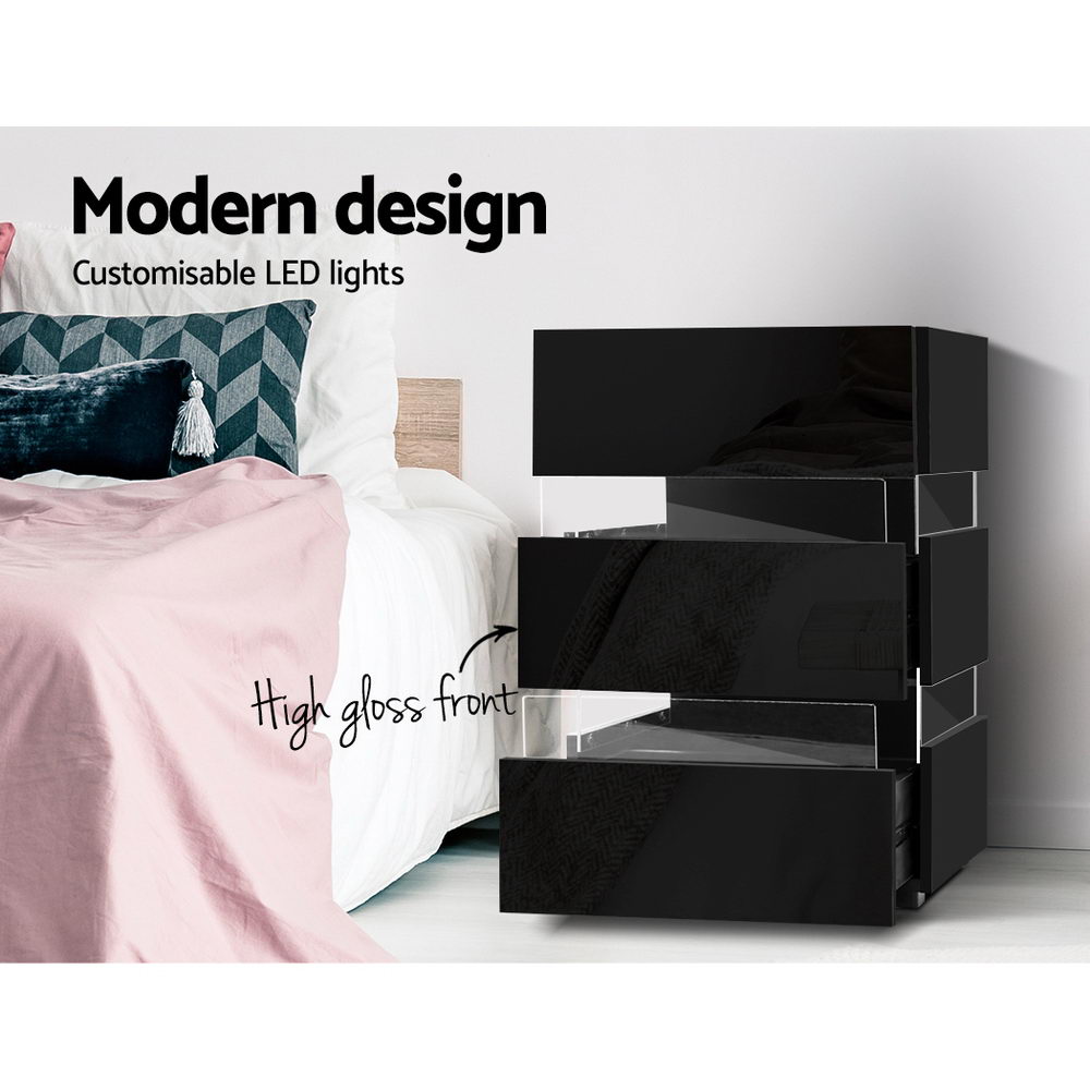 Artiss LUMI LED Bedside Table, 3 Drawers, Single or Set of 2 view 4