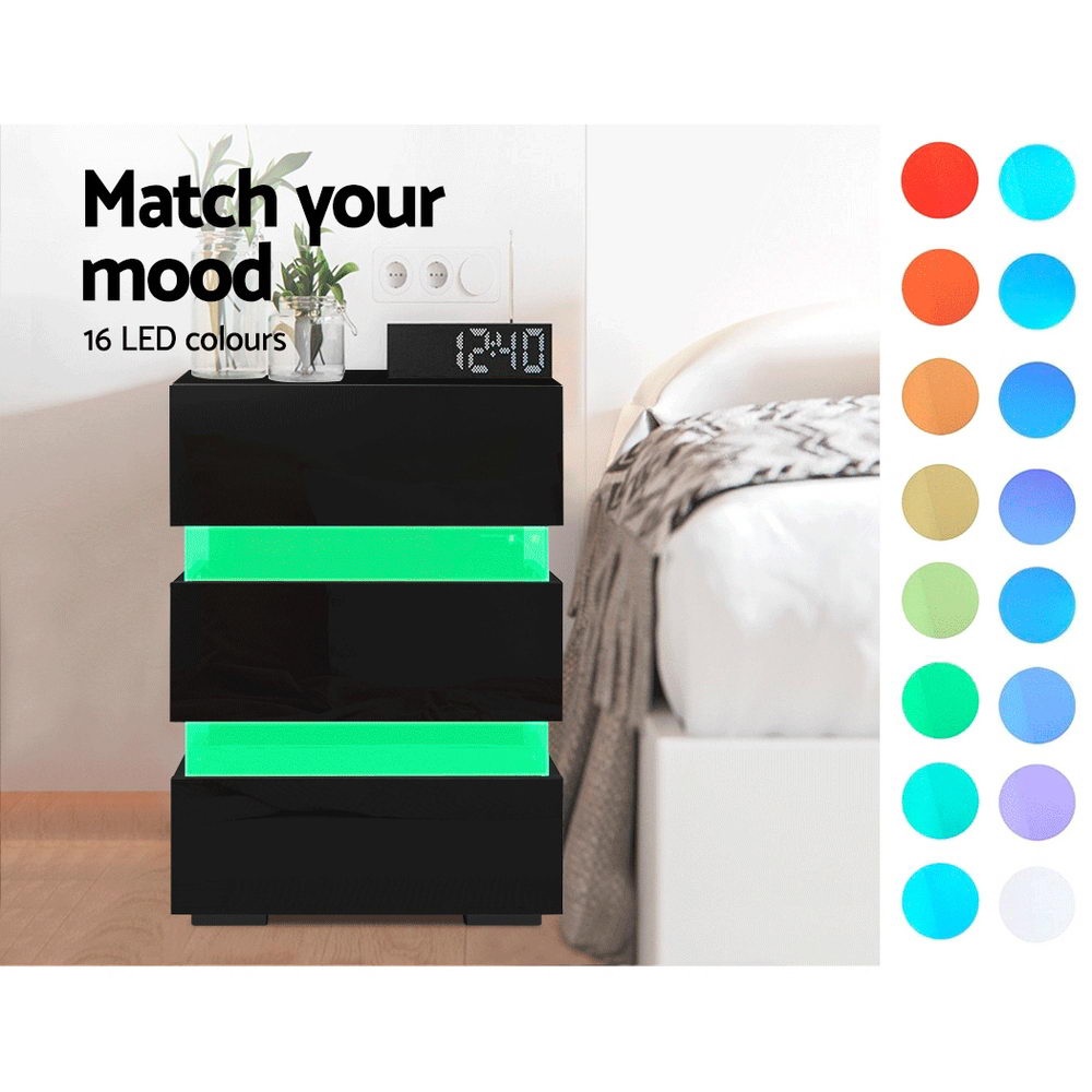 Artiss LUMI LED Bedside Table, 3 Drawers, Single or Set of 2 view 5