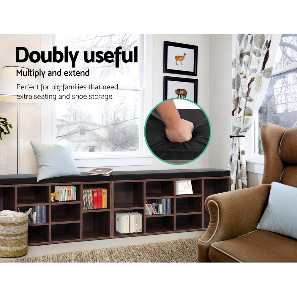 Artiss Walnut Shoe Rack Cabinet Bench, 10 Cubes view 5