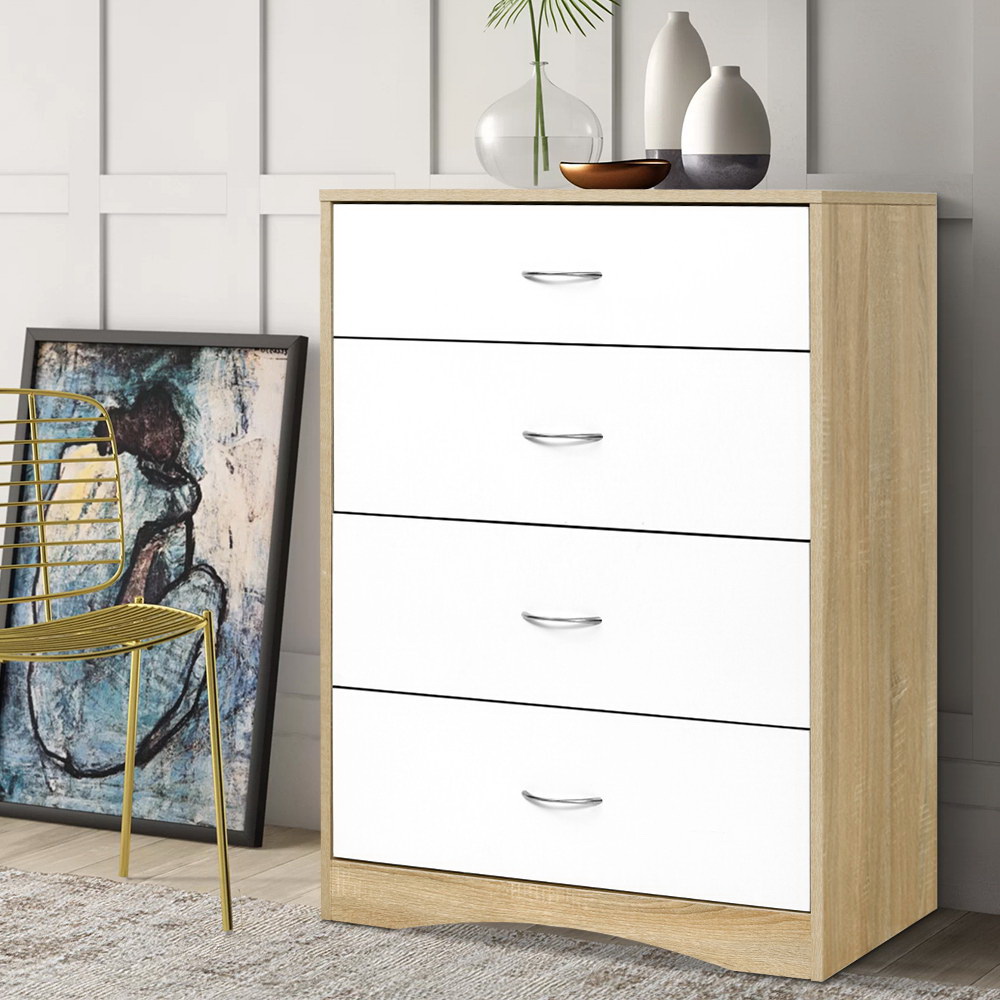Artiss BURL 4 Chest of Drawers, White and Wood