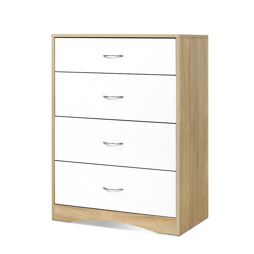 Artiss BURL 4 Chest of Drawers, White and Wood view 3
