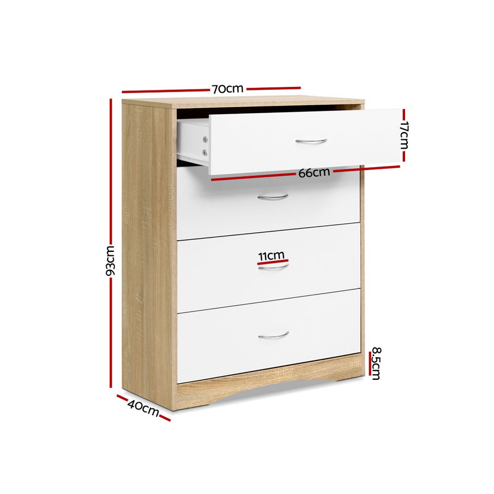 Artiss BURL 4 Chest of Drawers, White and Wood view 4