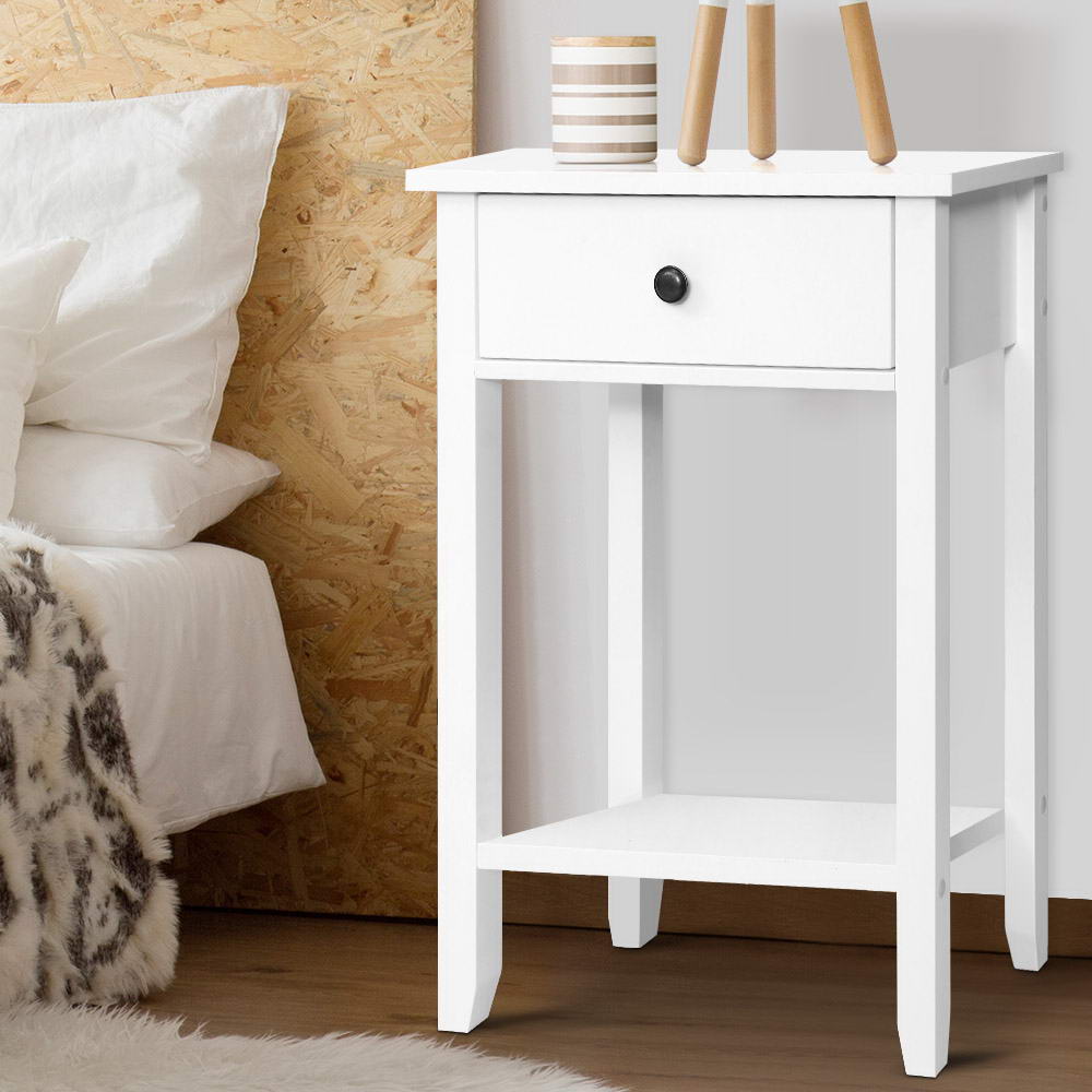Artiss BOWIE Bedside Table with Drawer and Shelf, White