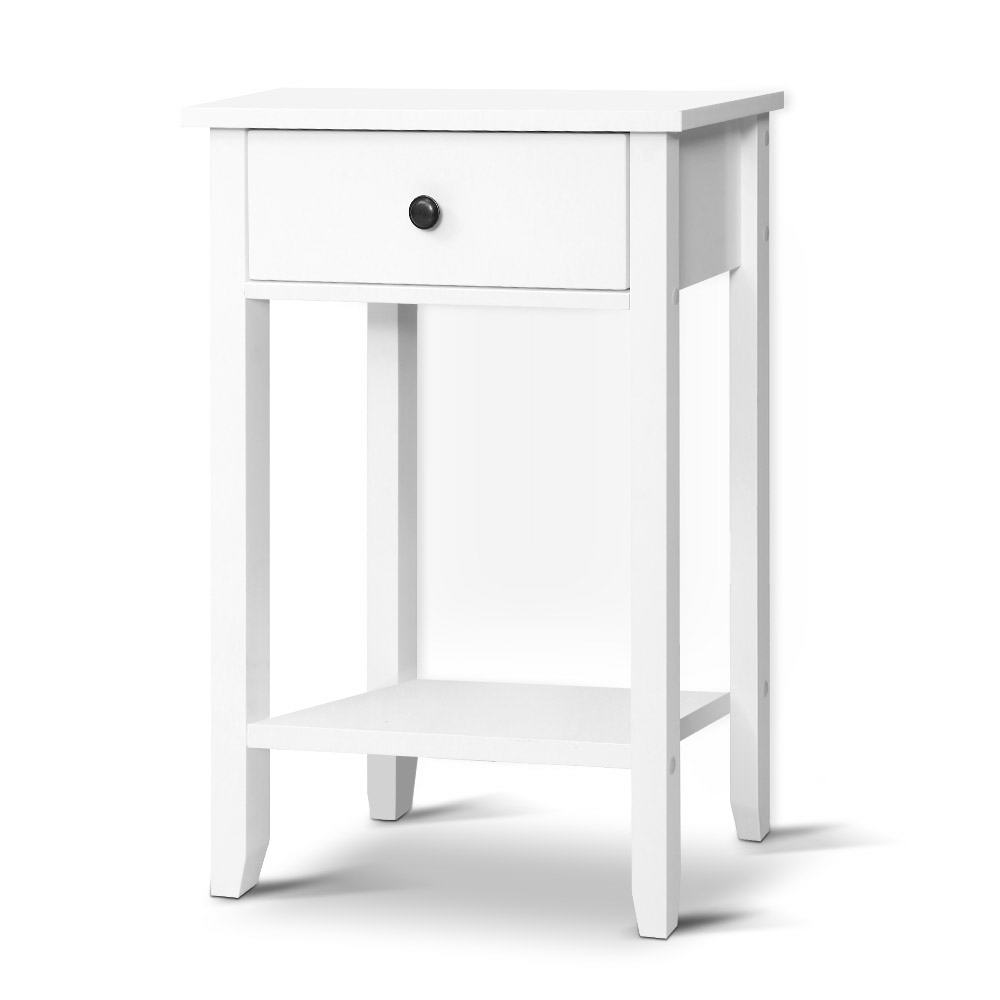 Artiss BOWIE Bedside Table with Drawer and Shelf, White view 3