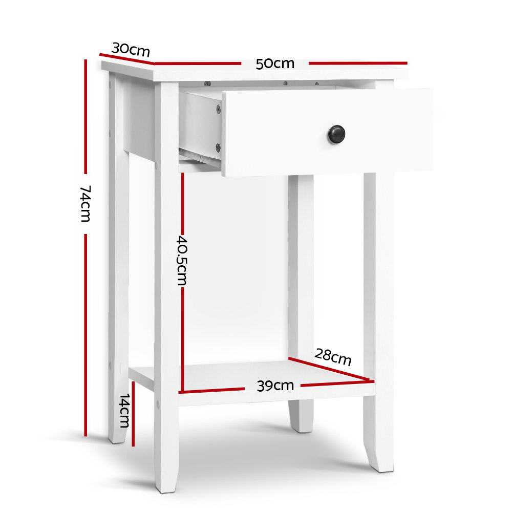 Artiss BOWIE Bedside Table with Drawer and Shelf, White view 4
