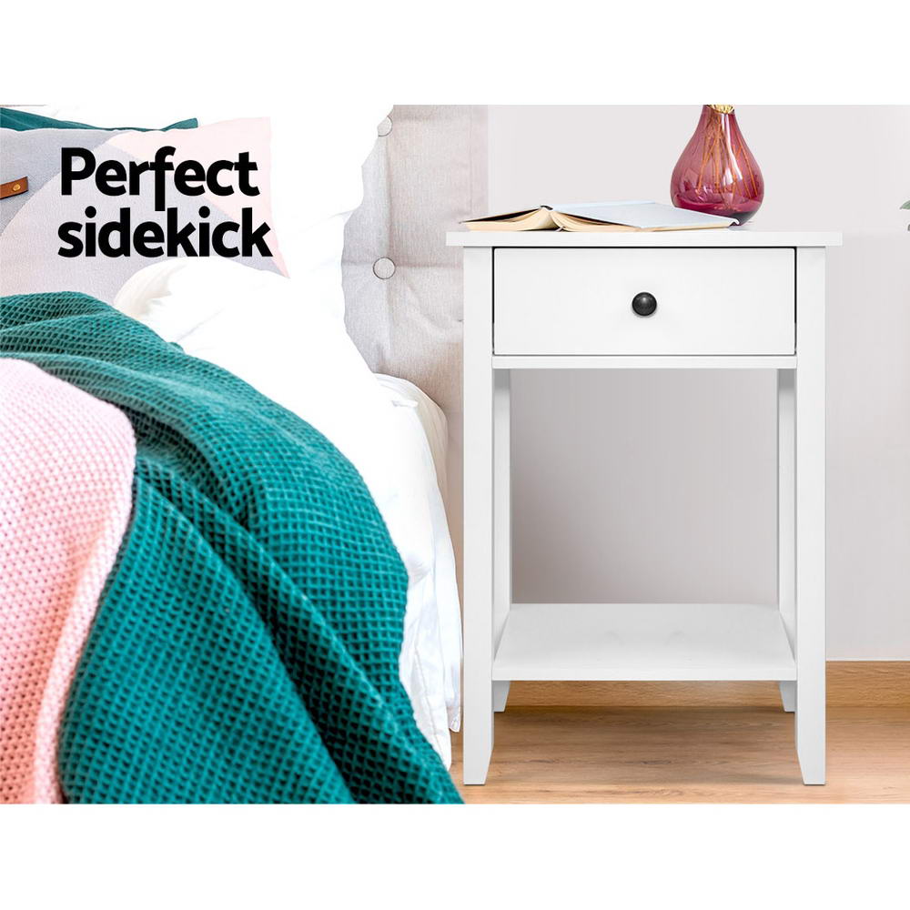 Artiss BOWIE Bedside Table with Drawer and Shelf, White view 5