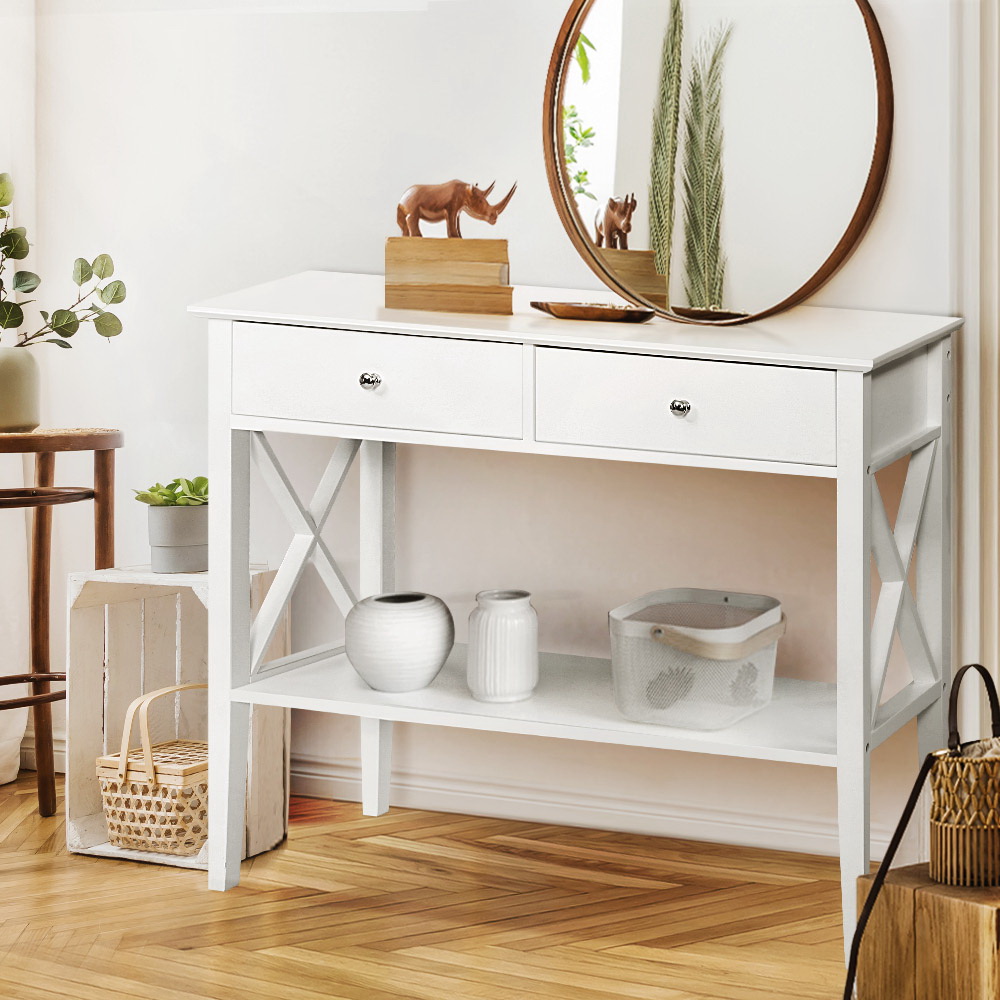 Artiss Chole Console Table 2 Drawers White 100cm