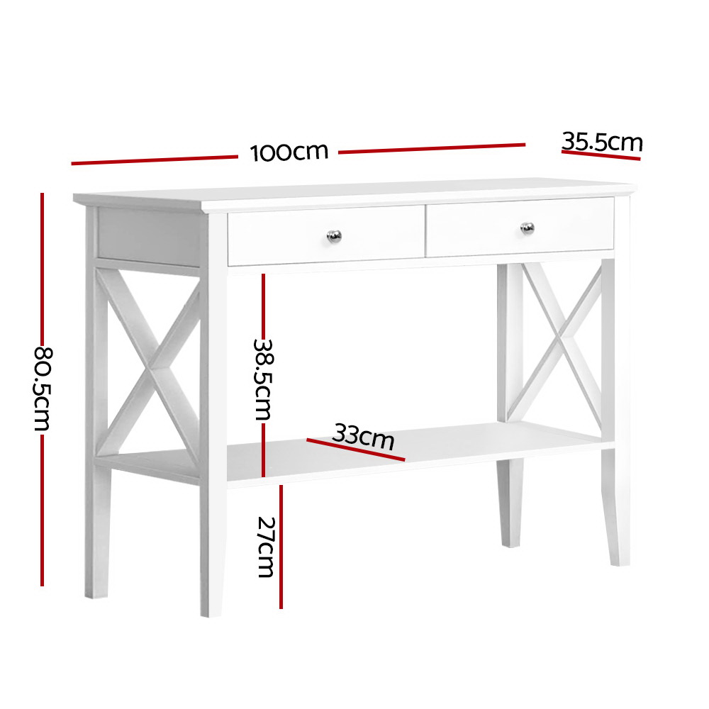 Artiss Chole Console Table 2 Drawers White 100cm view 4