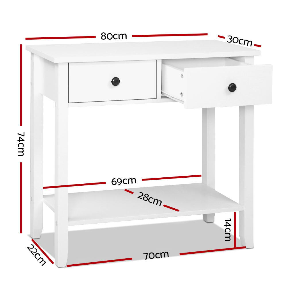 Artiss Chole Console Table 2 Drawers White 80cm view 4