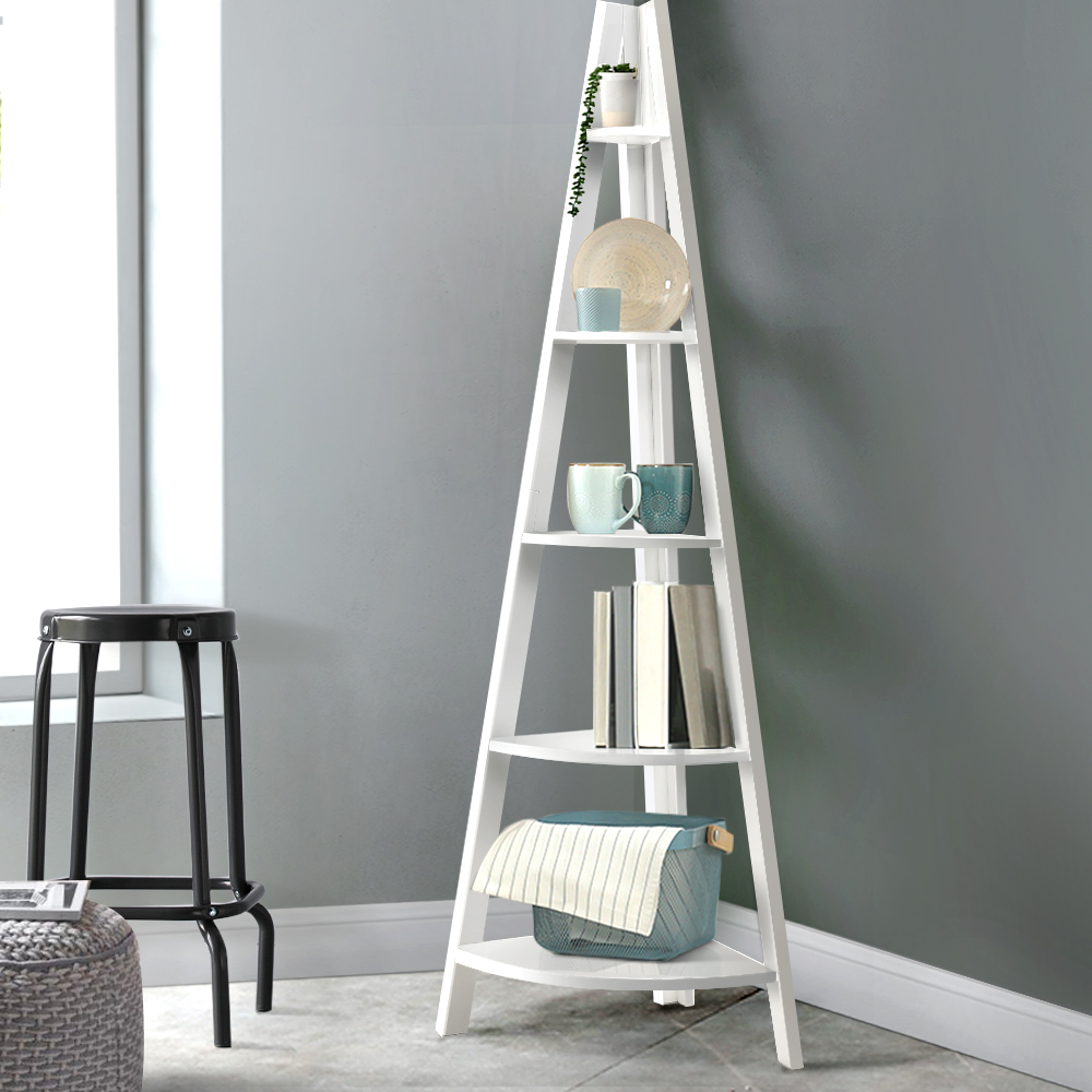 Artiss Cane 5-Tier Corner Shelf White