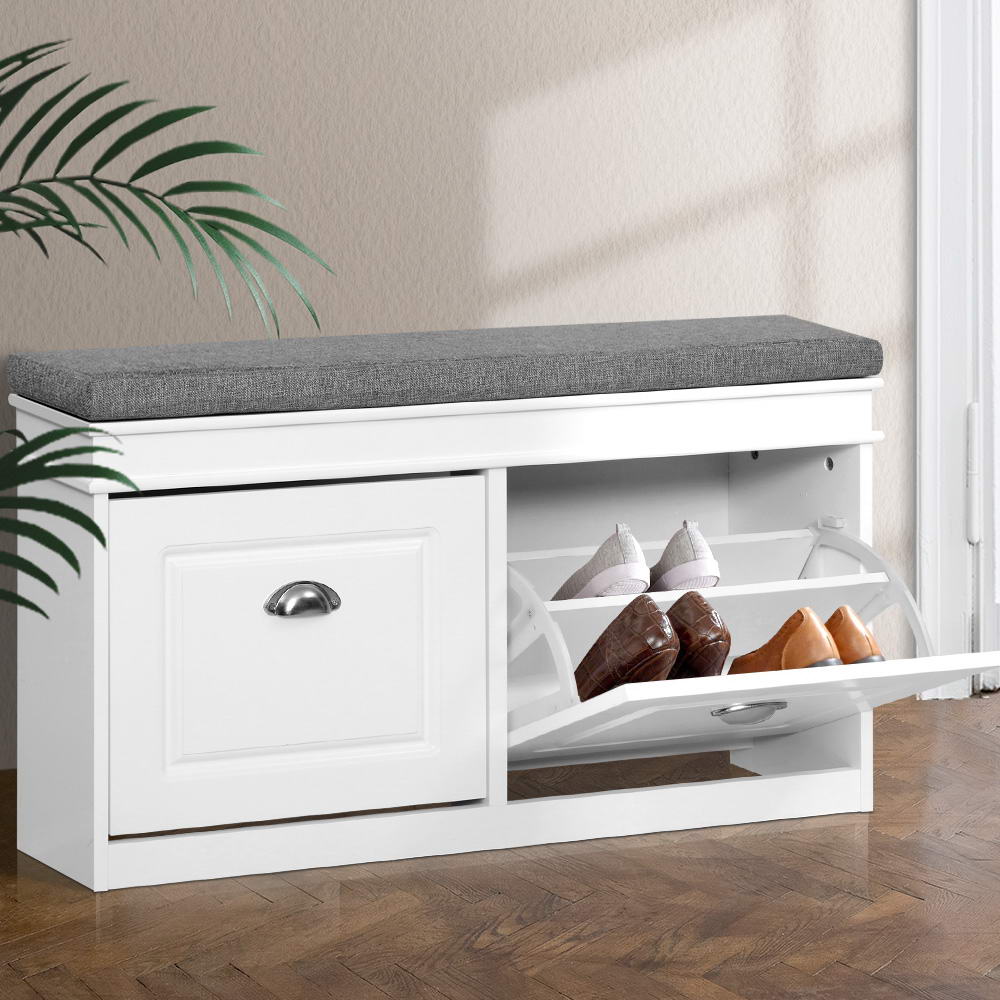 Artiss Shoe Rack Cabinet Bench 2-Tier 8 Pairs White