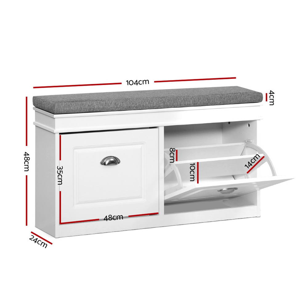 Artiss Shoe Rack Cabinet Bench 2-Tier 8 Pairs White view 2