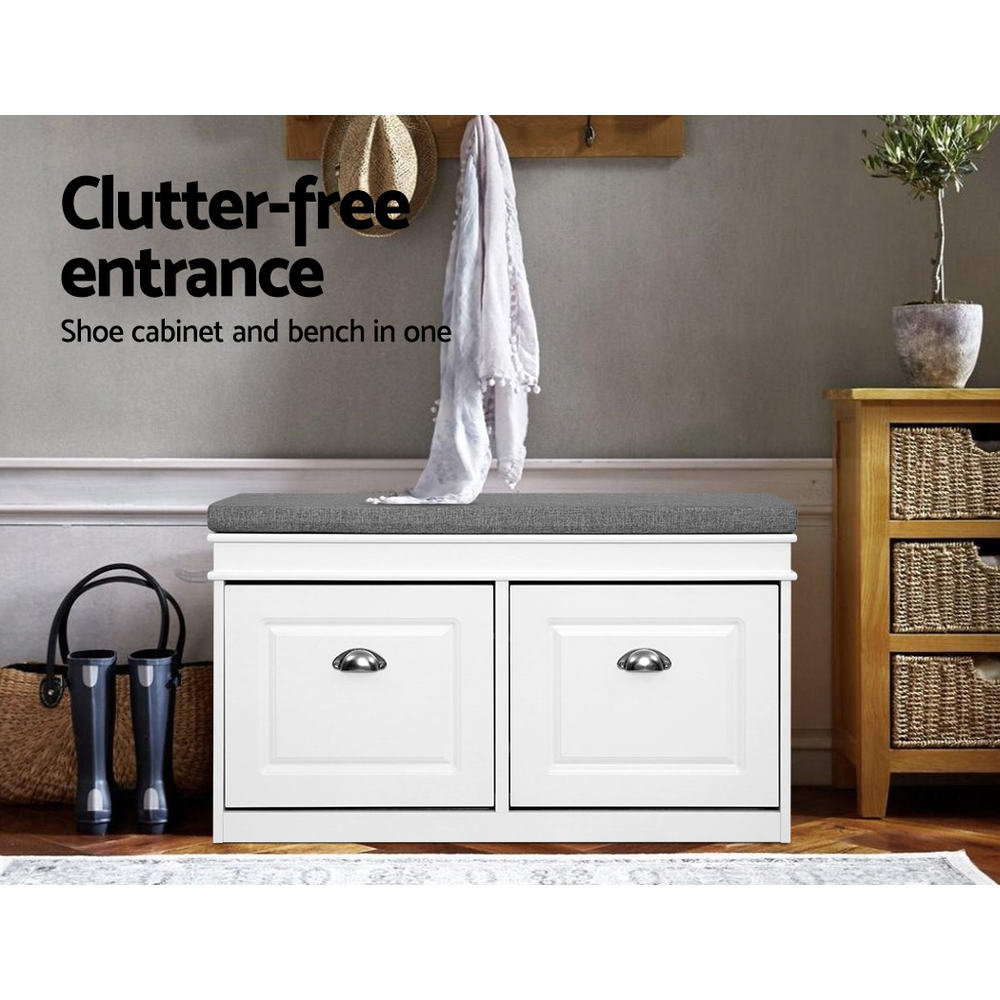 Artiss Shoe Rack Cabinet Bench 2-Tier 8 Pairs White view 3