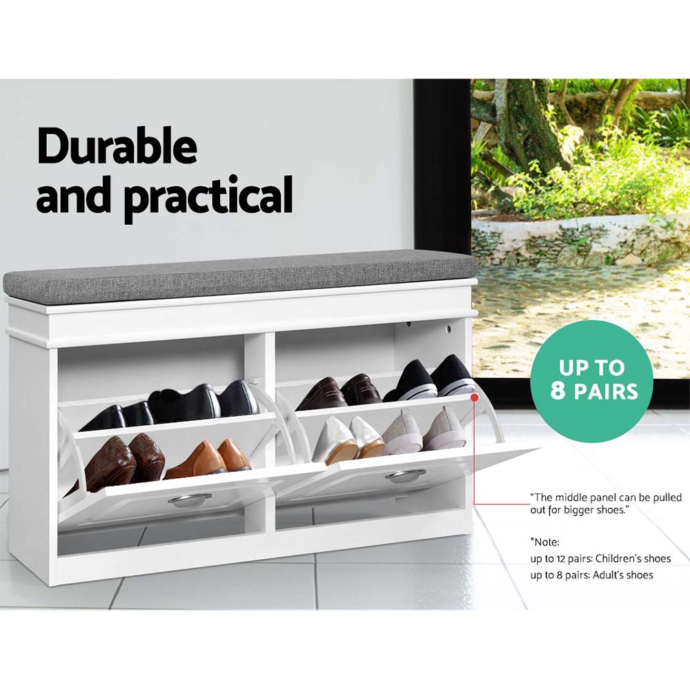 Artiss Shoe Rack Cabinet Bench 2-Tier 8 Pairs White view 5
