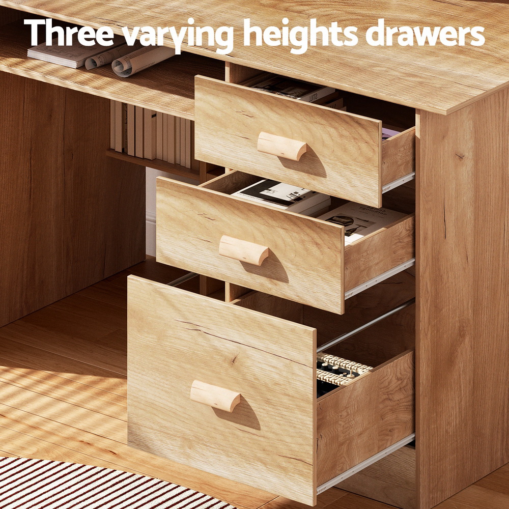 Artiss Computer Desk with 2-Tier Shelf and Drawers view 4