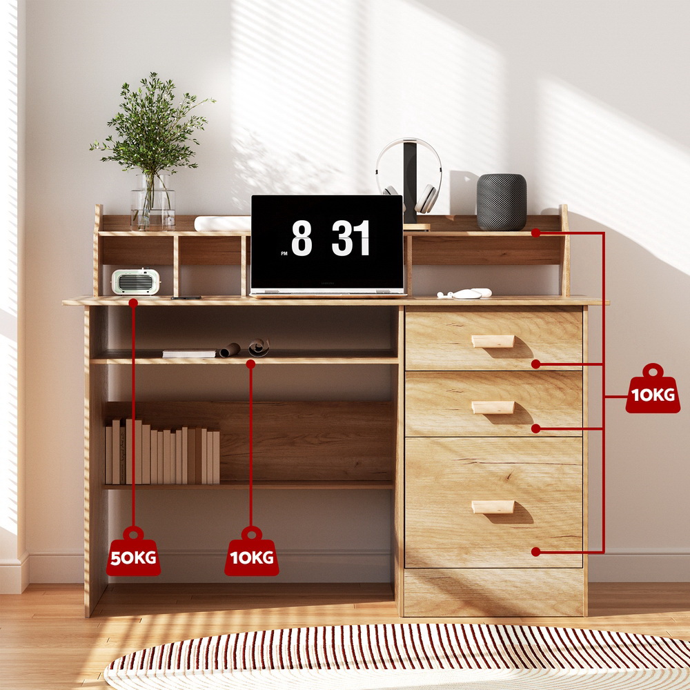 Artiss Computer Desk with 2-Tier Shelf and Drawers view 5