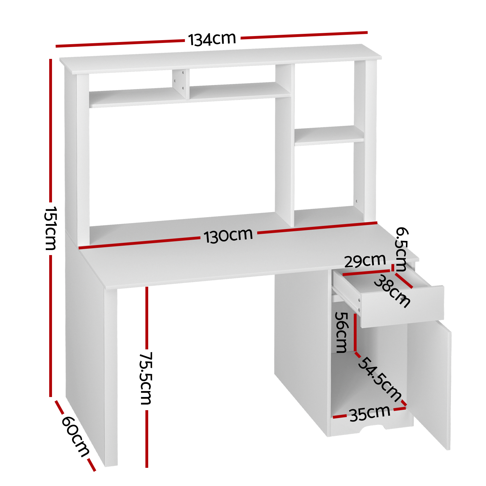 Artiss Computer Desk with Drawer Bookshelf and Cabinet view 2