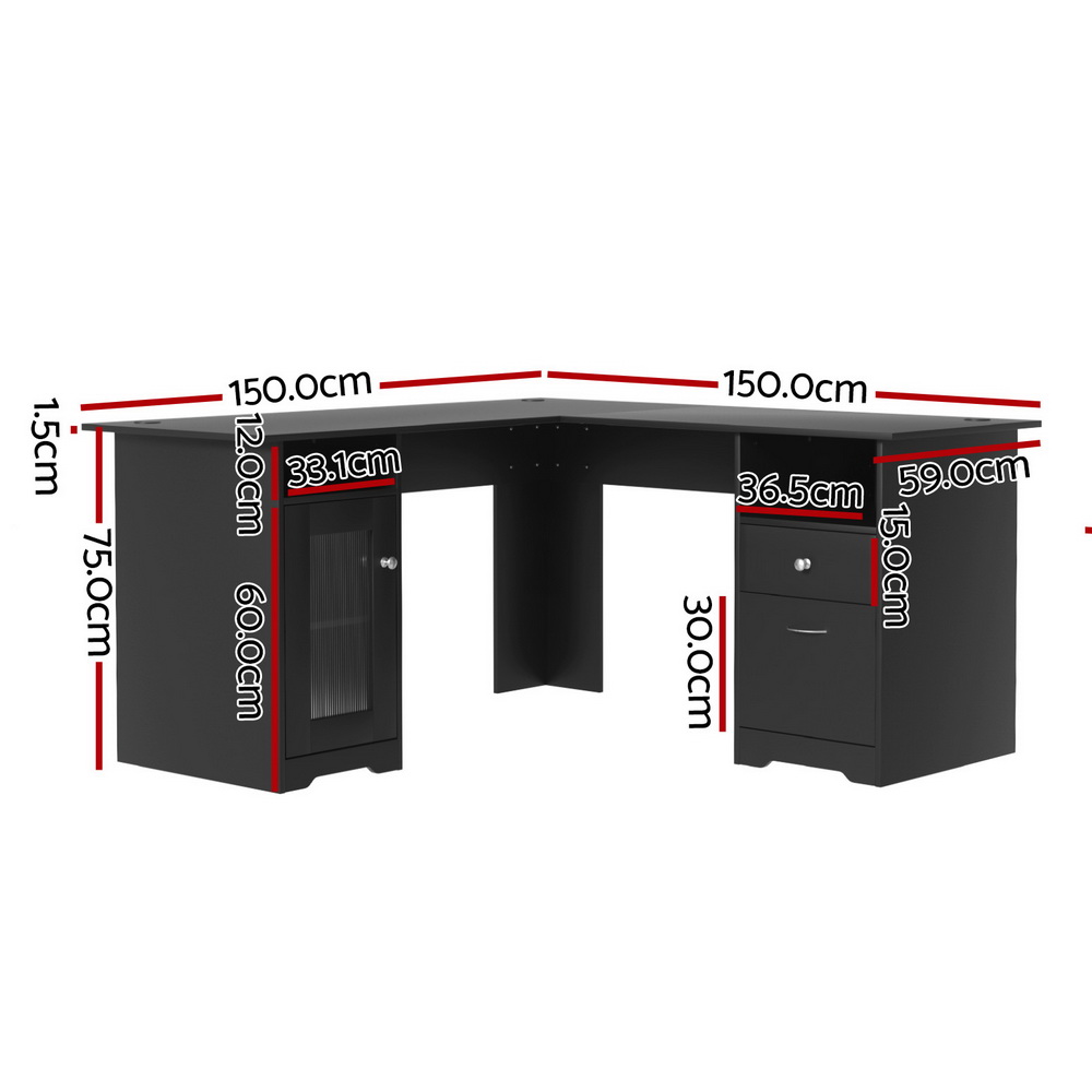 Artiss L-Shaped Corner Computer Desk with Storage view 2