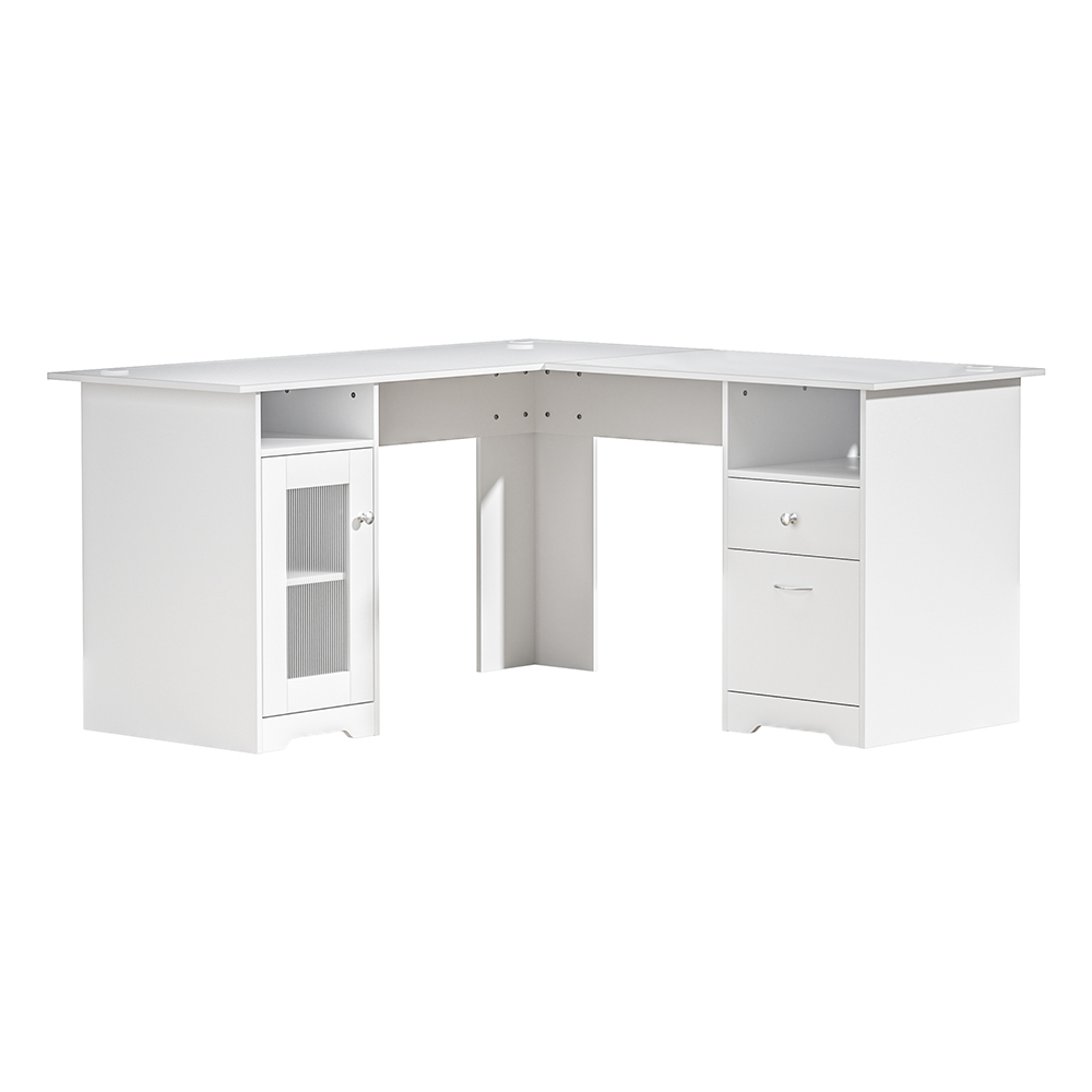 Artiss L-Shape Computer Desk with Shelf Cabinet White 150cm