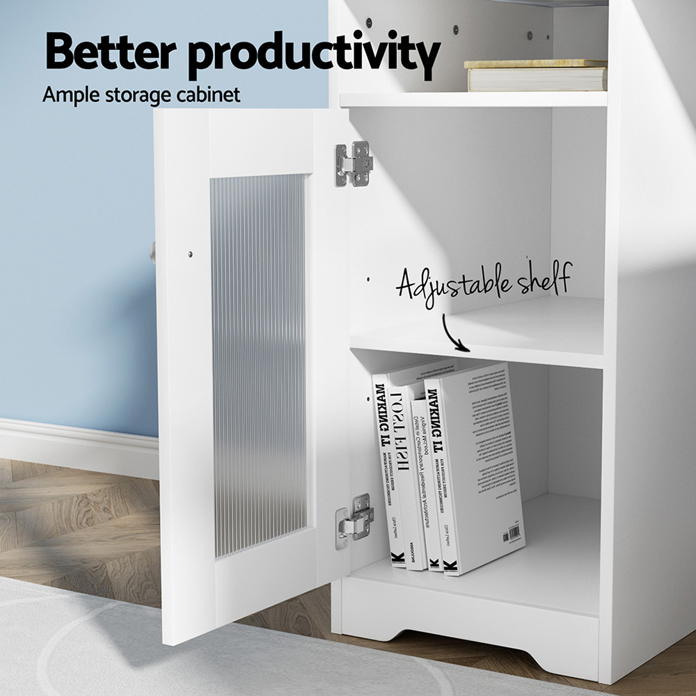 Artiss L-Shape Computer Desk with Shelf Cabinet White 150cm view 5