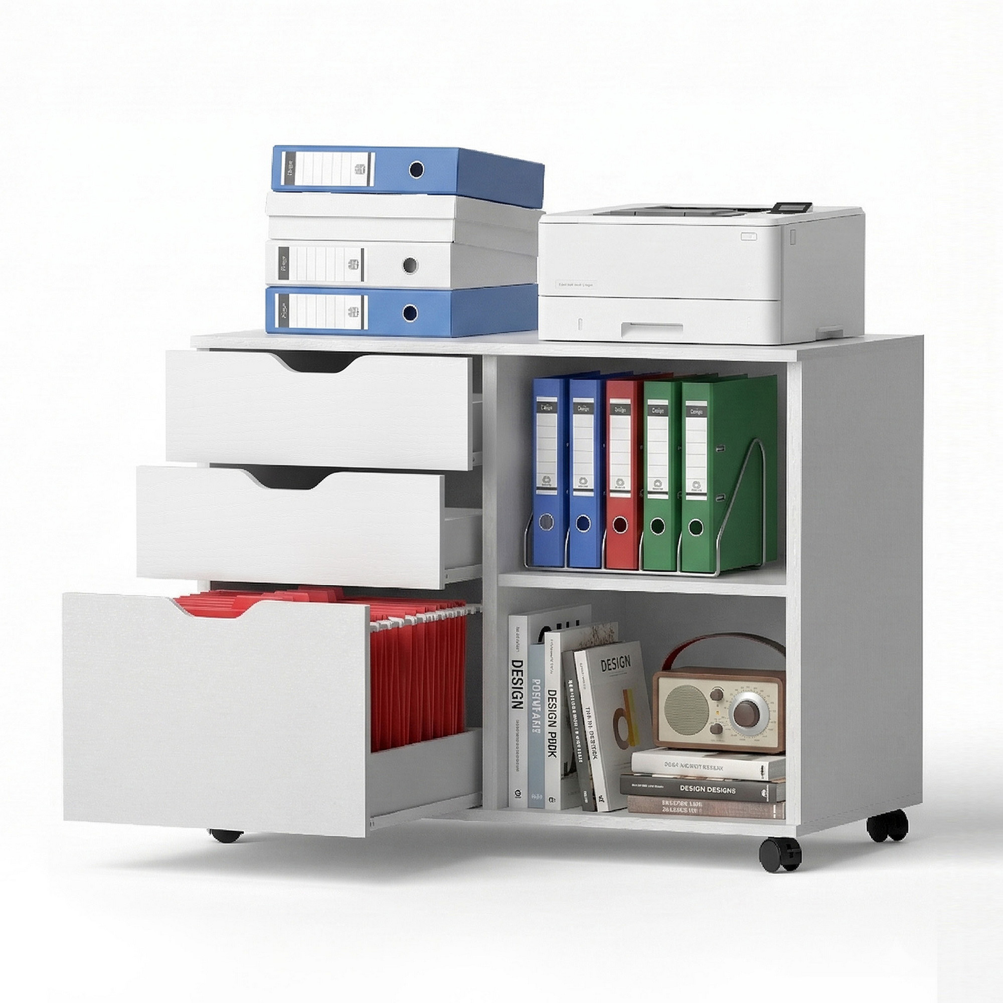 Artiss 3 Drawer Mobile Filing Cabinet White