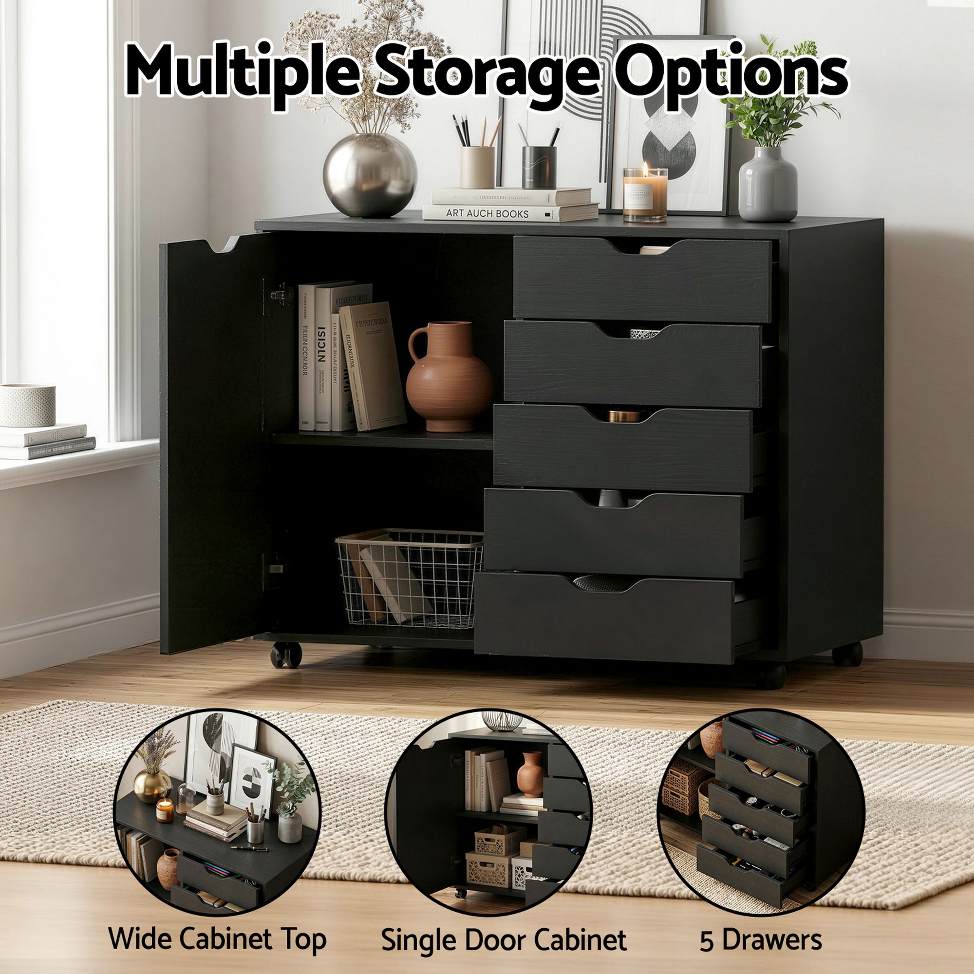 Artiss Mobile Filing Cabinet 5 Drawer with Printer Stand view 5