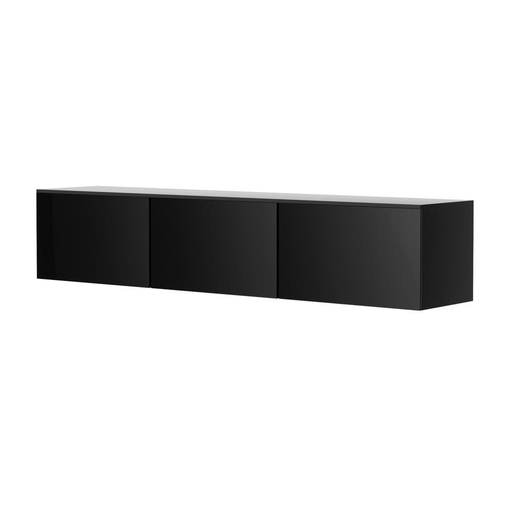Artiss Floating TV Cabinet High Gloss Black 3 Cabinets 200cm view 3