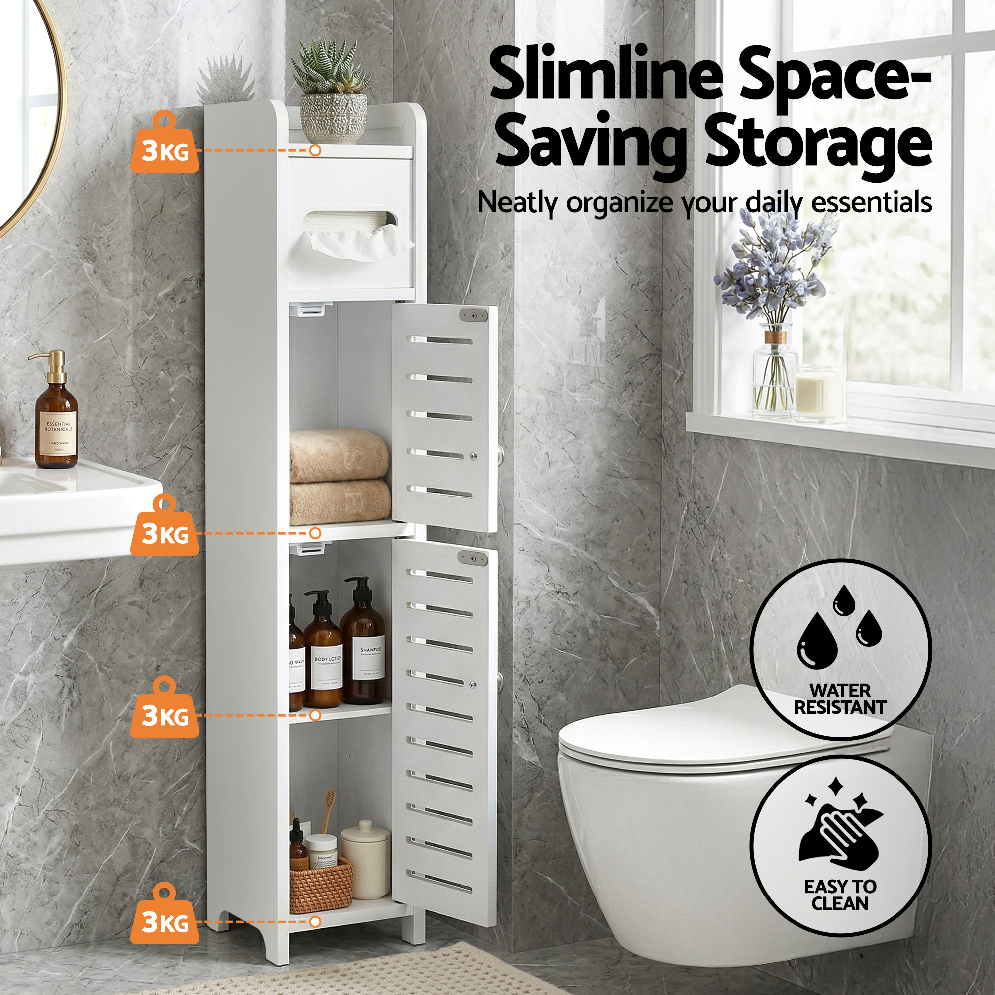 Artiss 3-Tier Slim Storage Cabinet Single or Set of 2 view 5