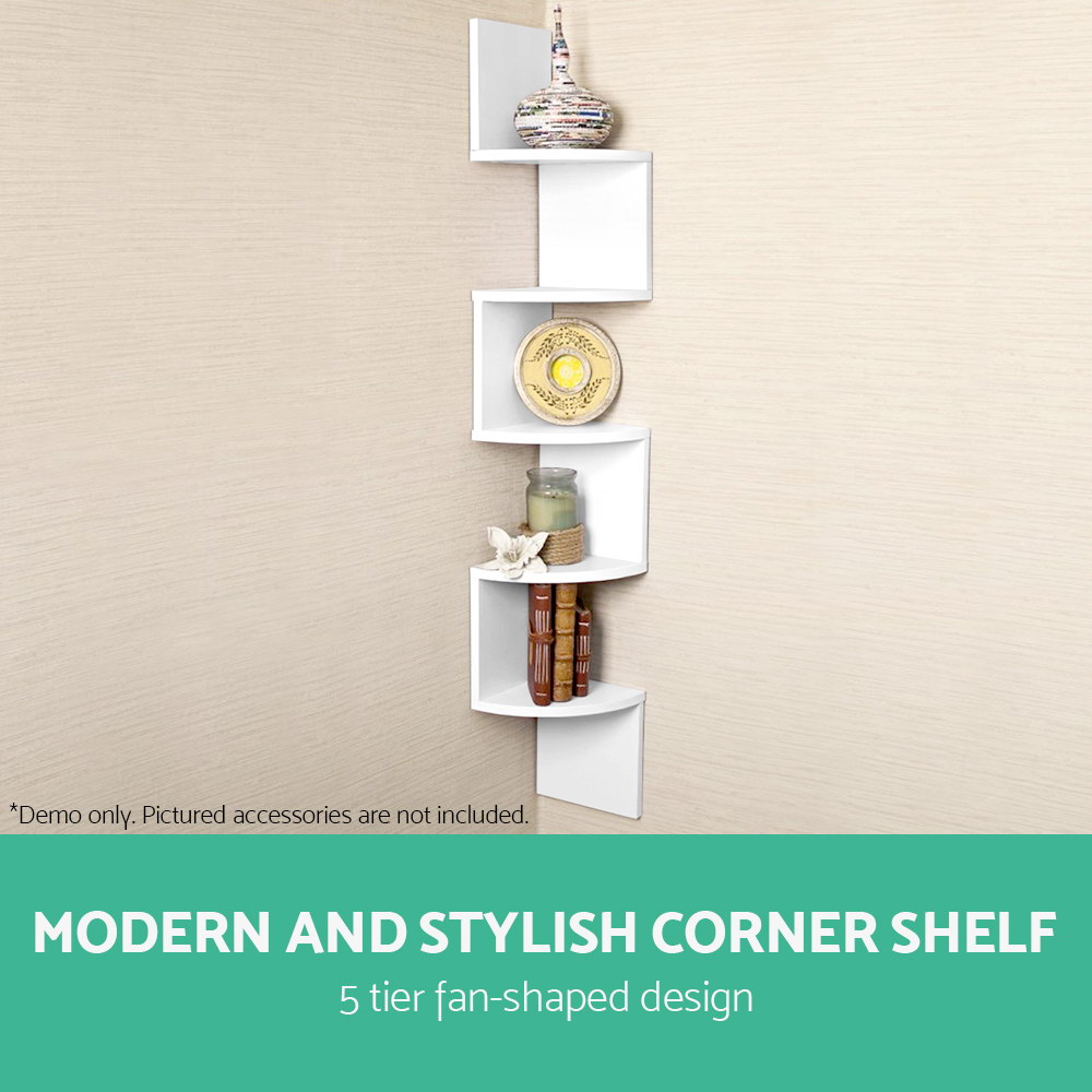Artiss Wall Shelf Corner Floating 5-Tier White view 3