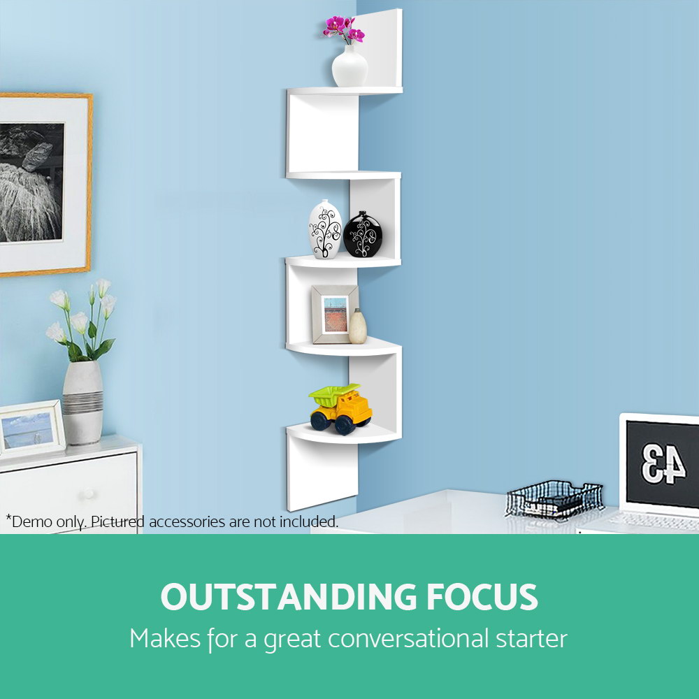 Artiss Wall Shelf Corner Floating 5-Tier White view 5