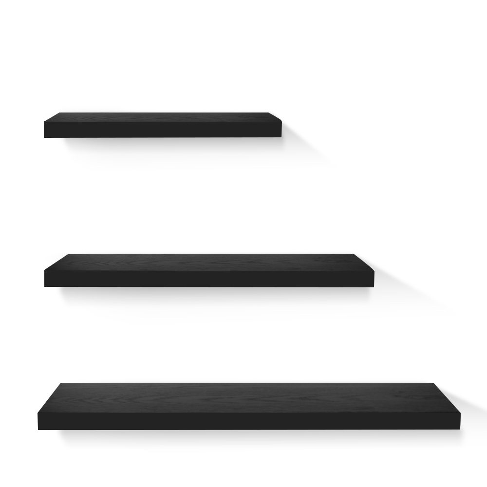 Artiss Floating Wall Shelf Set of 3 Solid Wood Black