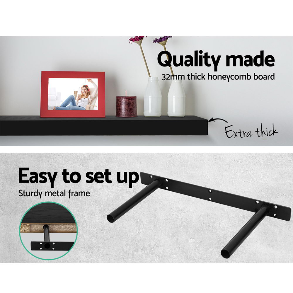 Artiss Floating Wall Shelf Set of 3 Solid Wood Black view 4