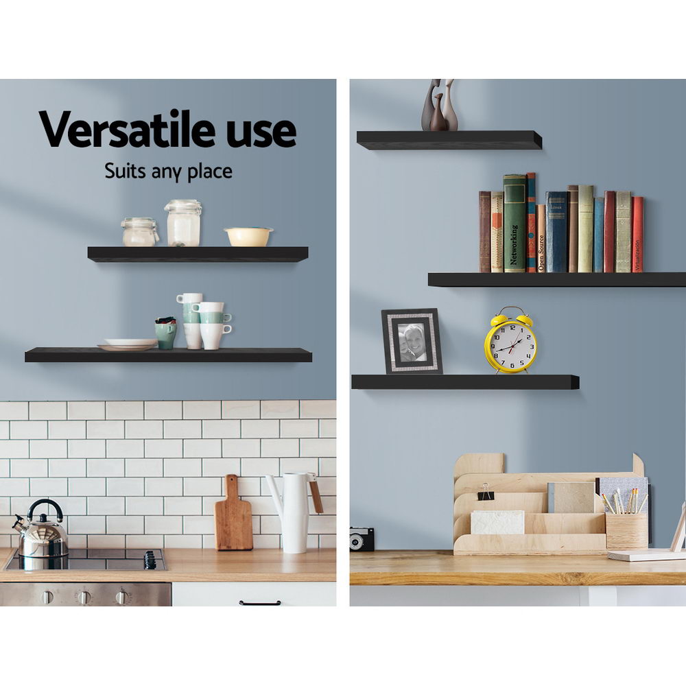 Artiss Floating Wall Shelf Set of 3 Solid Wood Black view 5
