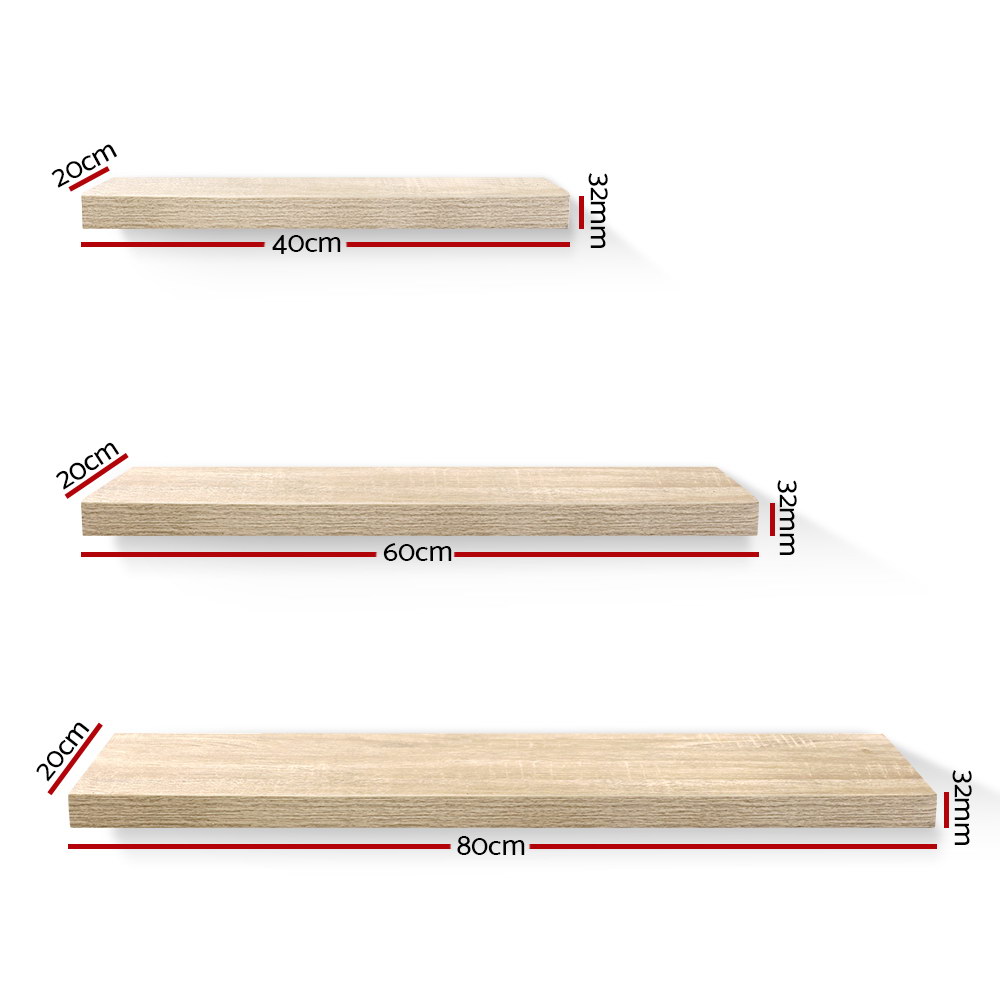 Artiss Floating Wall Shelf Set of 3 Oak in 2 Colours view 2