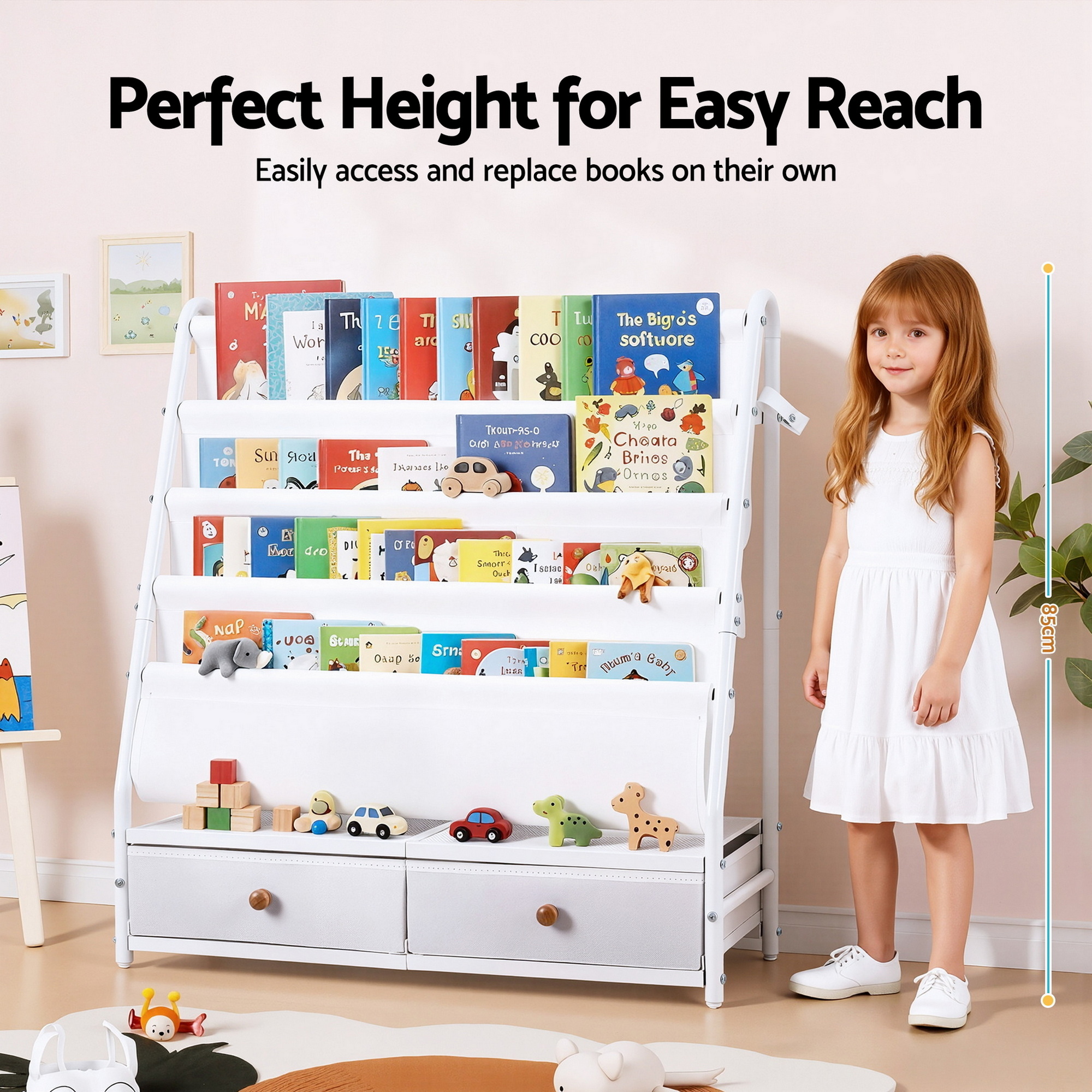Keezi Metal Kids Bookshelf with Storage Drawers view 5