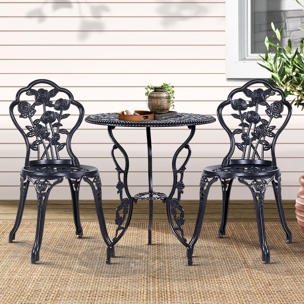 Gardeon 3PC Cast Aluminium Rose Bistro Set